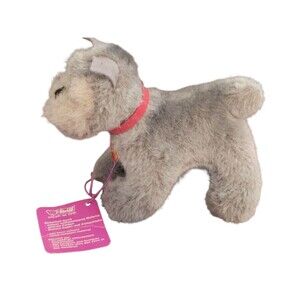 STEIFF HARRO SCHNAUZER Mini 5" Plush Gray Dog Red Collar Animal No Ear Tag